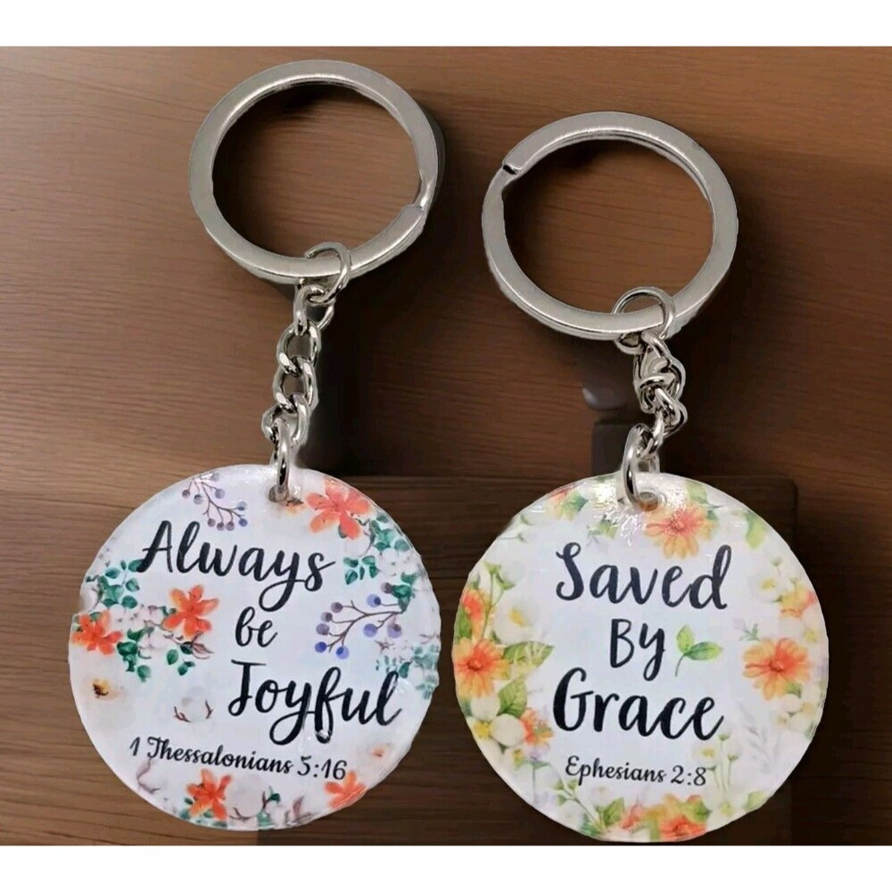 "Always be Joyful" - Multi Colored Inspirational Bible Verse Keychain Set - New